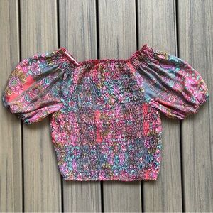 Cienna Silk Blend Floral Smocked Top Size M/L